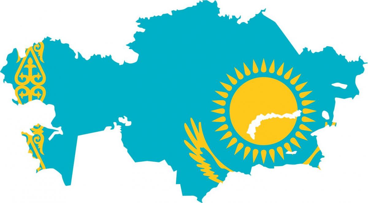 地图，哈萨克斯坦国旗