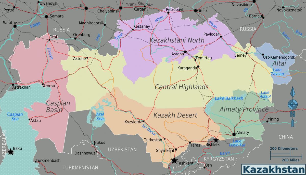 地图，哈萨克斯坦地区