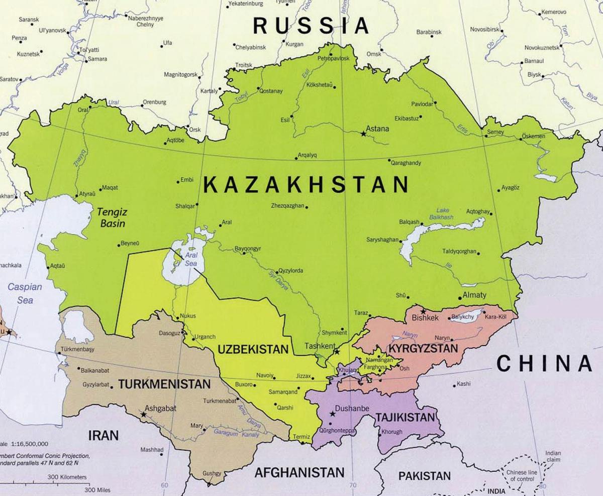 地图，哈萨克斯坦田吉兹