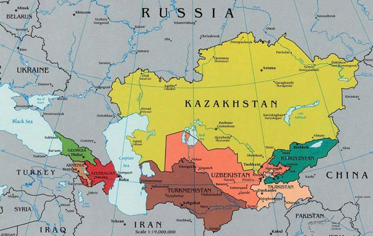 地图，哈萨克斯坦周边国家